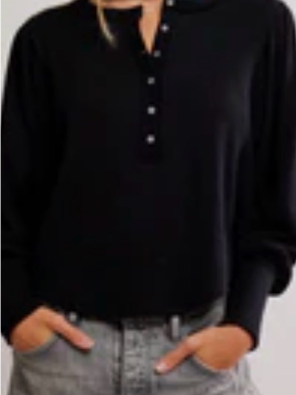 Free People Black Long-Sleeve Henley Top
